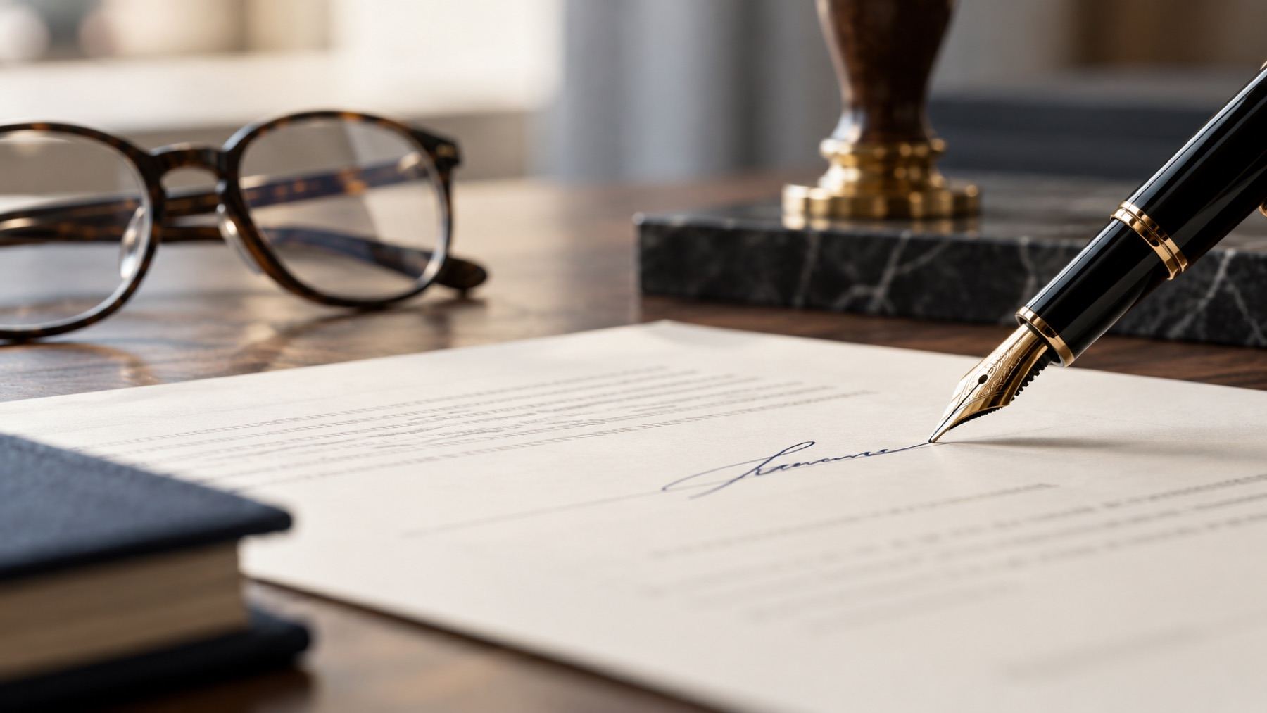 Firma de un documento con pluma estilográfica